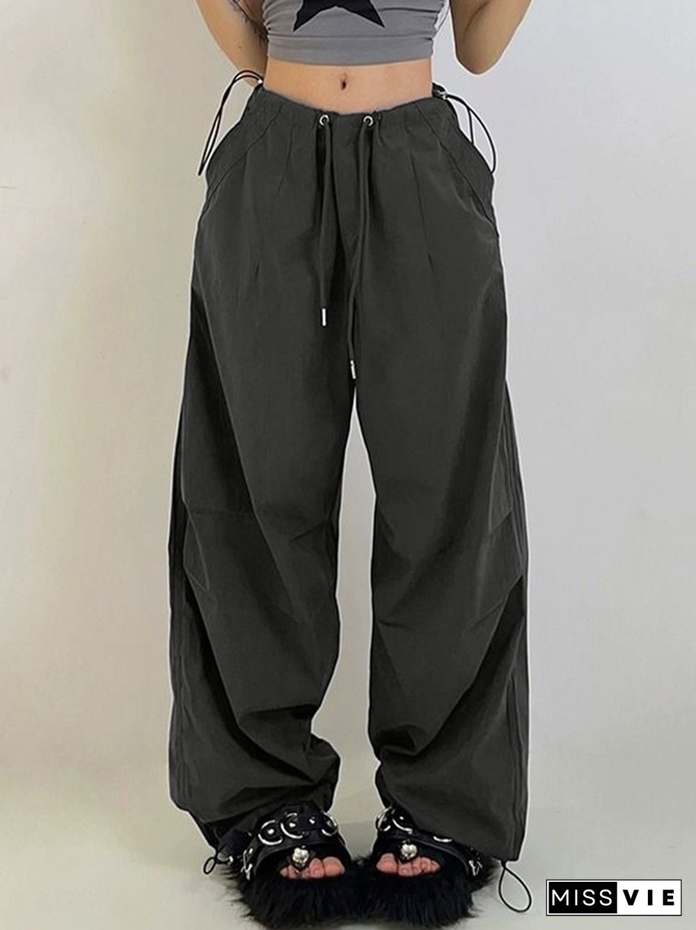 American Style Vintage Drawstring Bound Feet Cargo pants