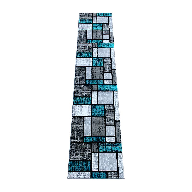 Masada Rugs Masada Rugs Stephanie Collection Design 1110 2'x11' Modern Contemporary Area Rug in Turquoise， Gray， Black and White