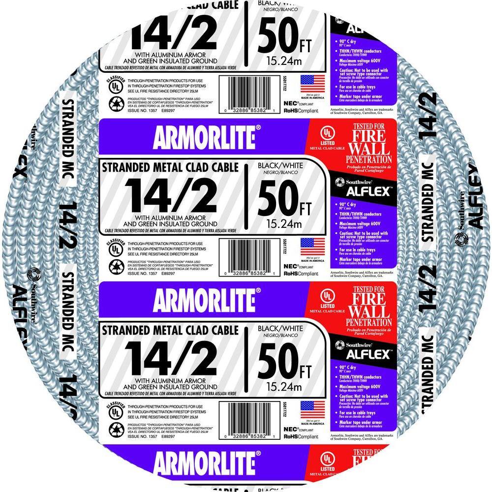 Southwire 142 x 50 ft. Stranded CU MC (Metal Clad) Armorlite Cable 55017752