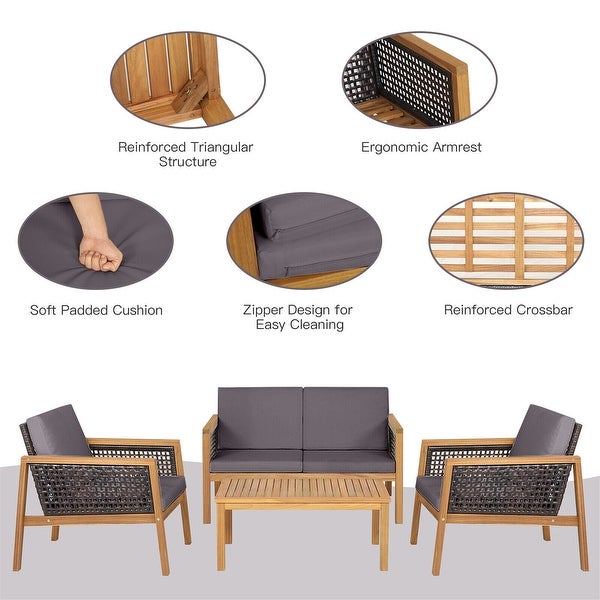 4-Piece Patio Rattan Furniture Set with Removable Cushions - Overstock - 37500663