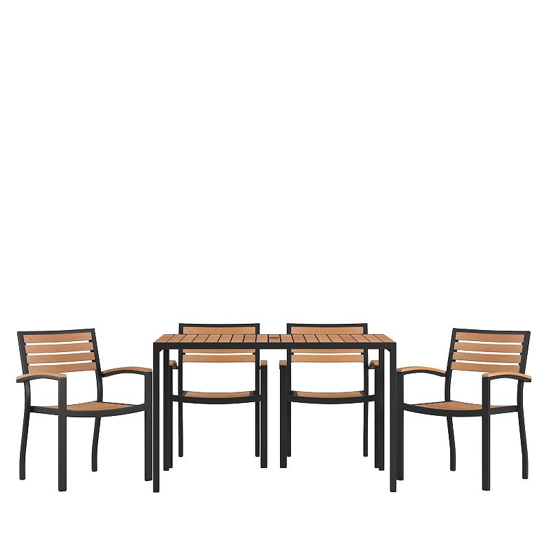 Flash Furniture Faux Teak Outdoor Dining Table and Chair 5-piece Set