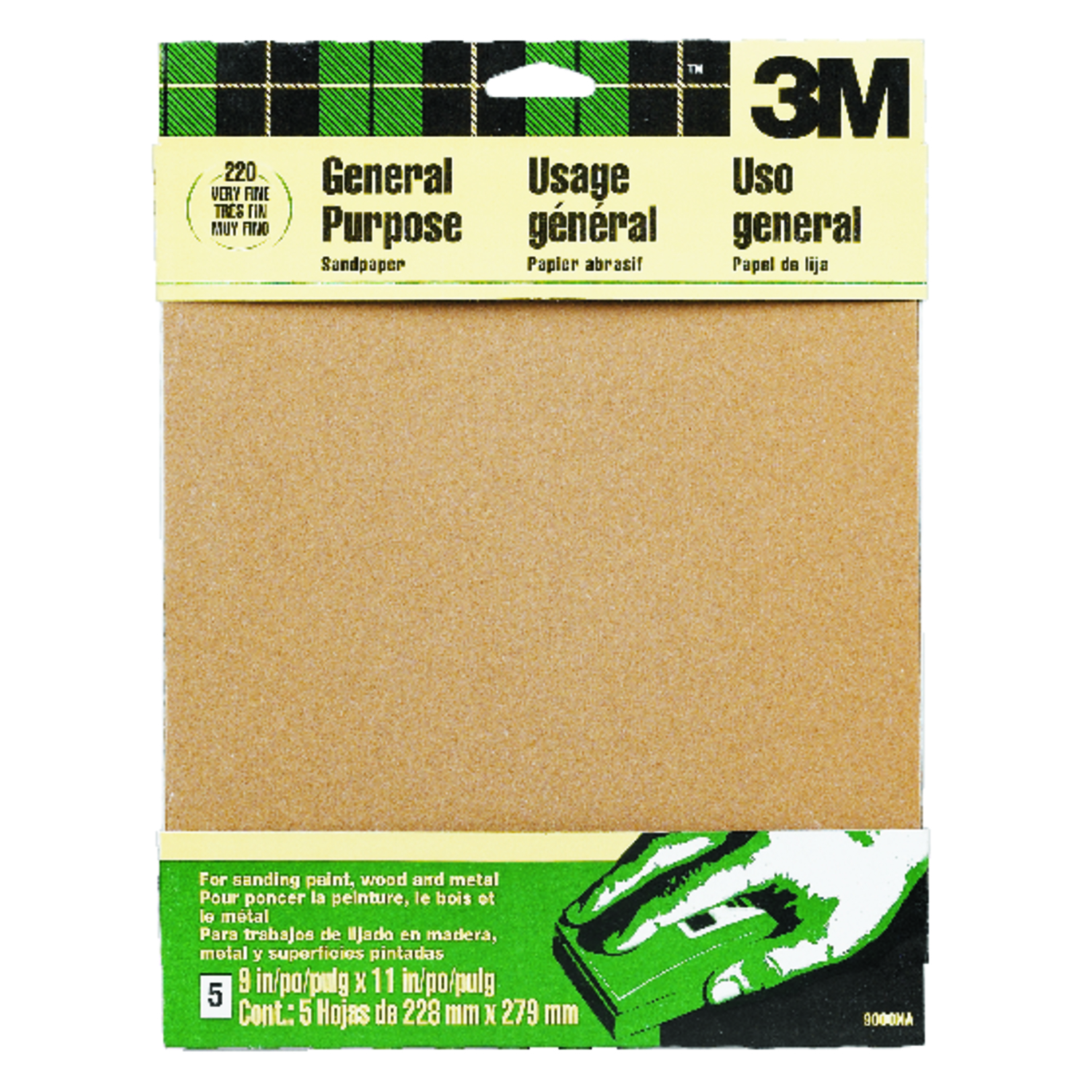 3M 11 in. L X 9 in. W 220 Grit Aluminum Oxide Sandpaper 5 pk