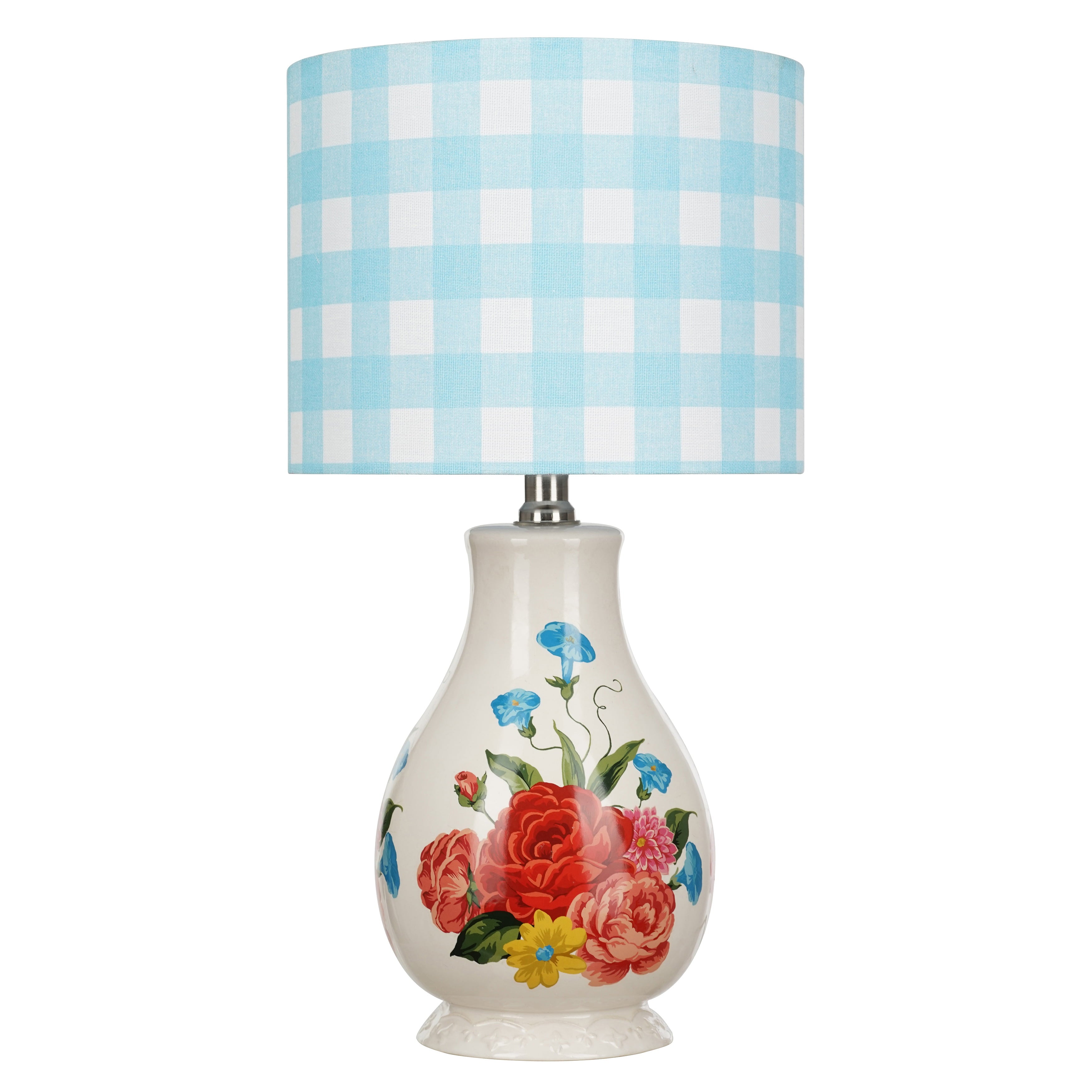 The Pioneer Woman Sweet Rose Table Lamp, Blue Gingham Shade with LED Bulb Included