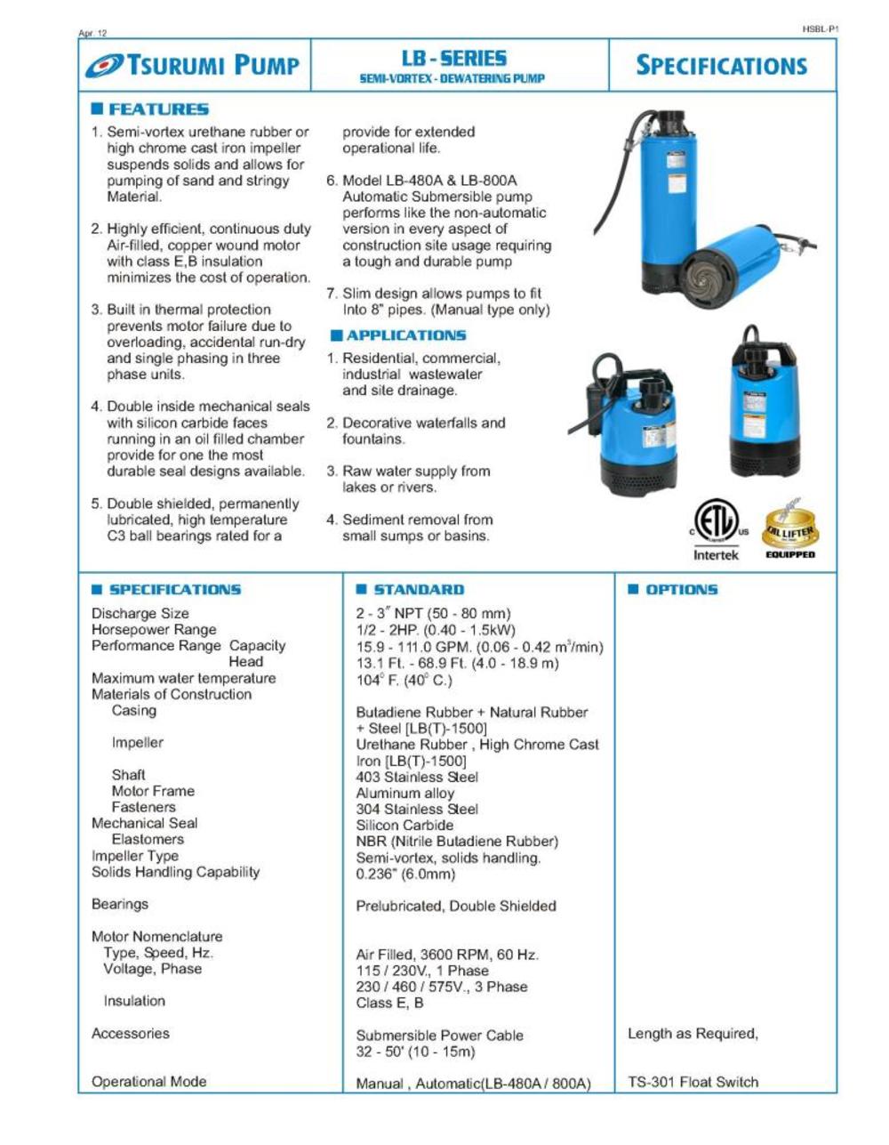 LB-800A Electric Submersible Pump ;