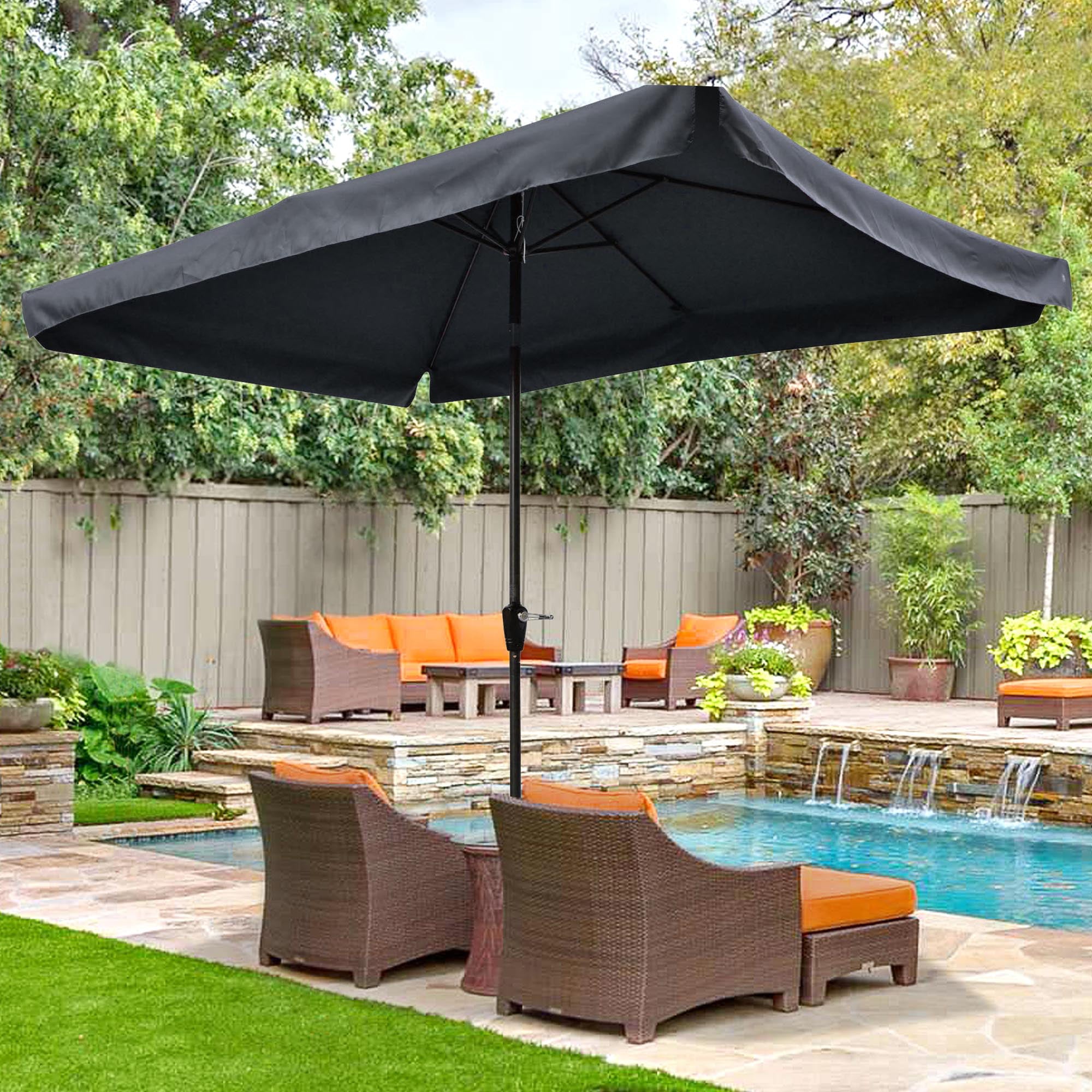 Yescom 99" Black Rectangle Table and Market Patio Umbrella