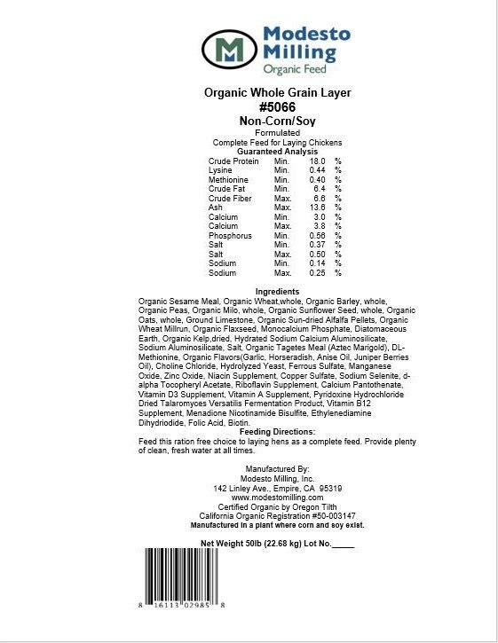 Modesto Milling Organic Whole Grain Layer Poultry Feed