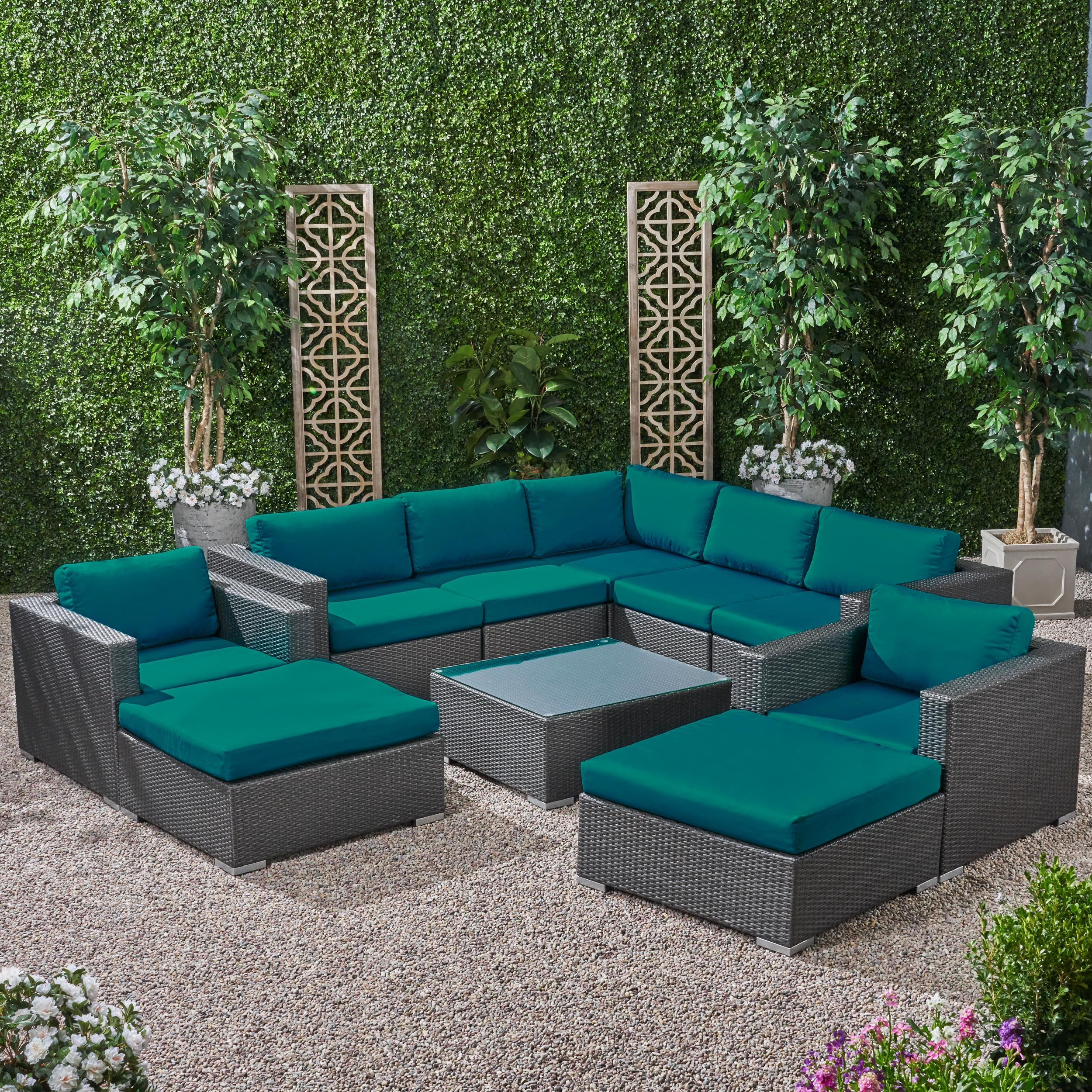 Kyra Outdoor 7 Seater Wicker Sectional Sofa Set with Sunbrella Cushions