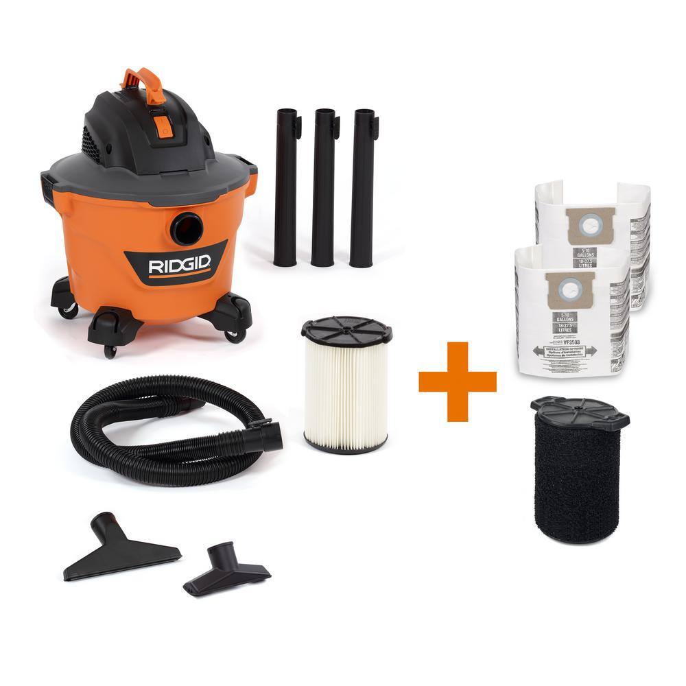 RIDGID 9 Gallon 4.25 Peak HP NXT WetDry Shop Vacuum with Standard Filter Wet Filter Dust Bags Locking Hose and Accessories HD0900B