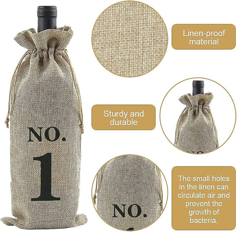 10 Pcs Burlap Wine Bags With Drawstring Canvas Wine Bottle Cover Wine Bags Numbers Bag For Wine Bottle， 15*35cm Auspicious