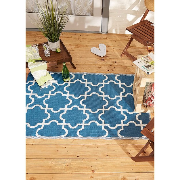 Dii Design Imports Indoor Outdoor 3 X 6 Foot Reversible Lattice Woven Rectangular Runner Rug For Decks Patios Living Rooms And Kitchens Blue