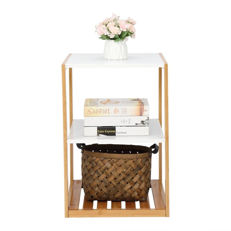 Three Layer Bamboo Side Table Rectangular White