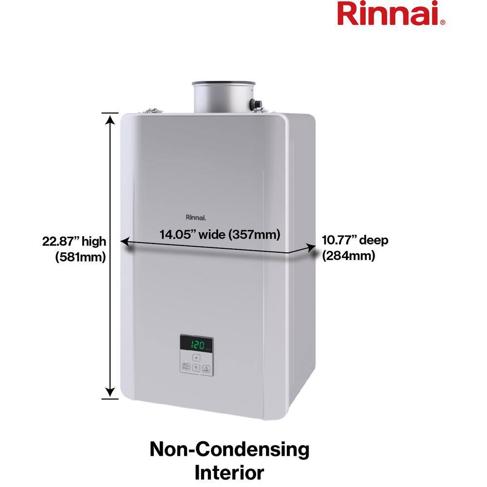 Rinnai High Efficiency Non-Condensing 9.8 GPM Residential 199000 BTU Interior Propane Gas Tankless Water Heater RE199iP