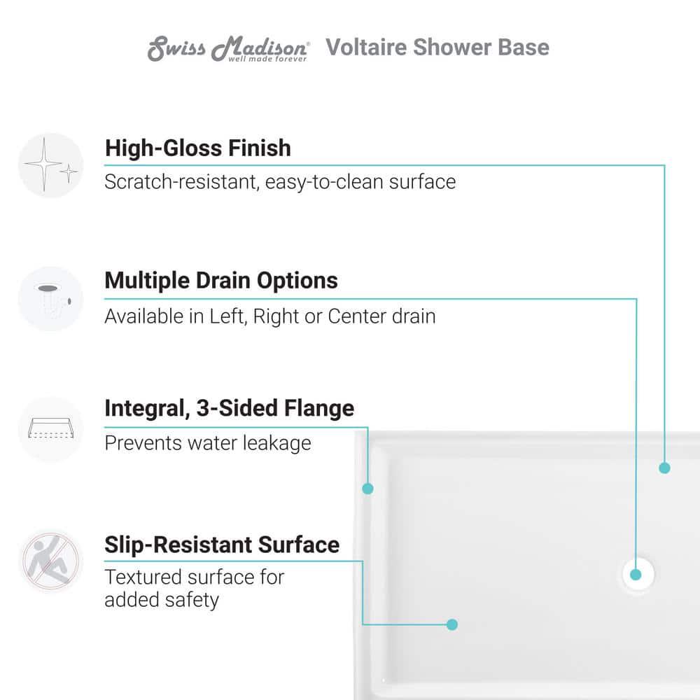 Swiss Madison Voltaire 36 in x 60 in Acrylic SingleThreshold RightHand Drain Shower Base in White