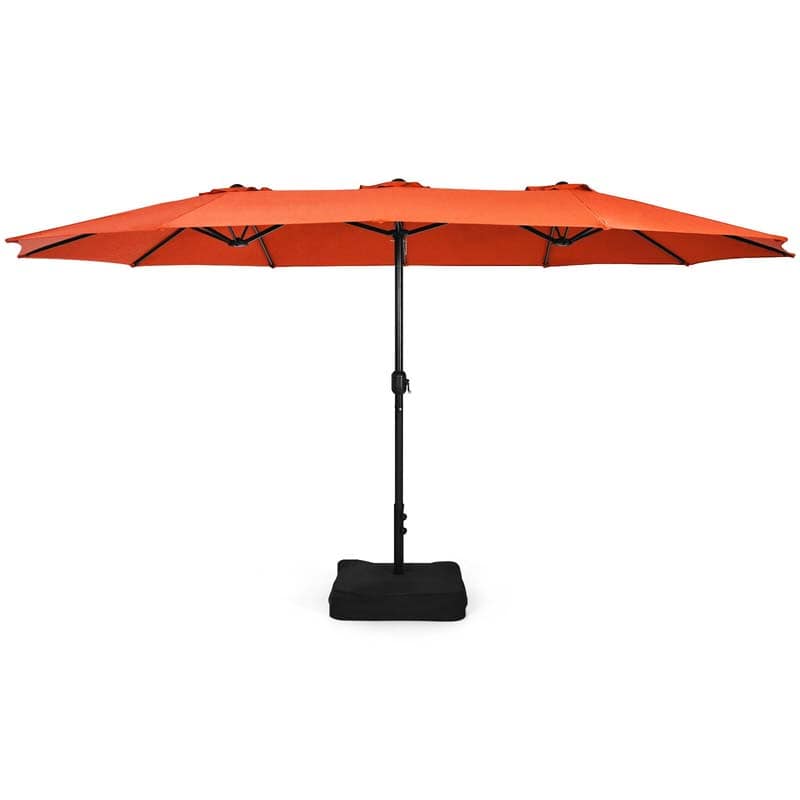 15FT Double-Sided Twin Patio Umbrella with Base & Crank System, Extra-Large Cantilever Market Umbrella