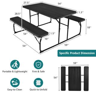 HONEY JOY Black Indoor  Outdoor Folding Picnic Table with Bench Seat Heavy-Duty Portable Camping Table Set TOPB006041