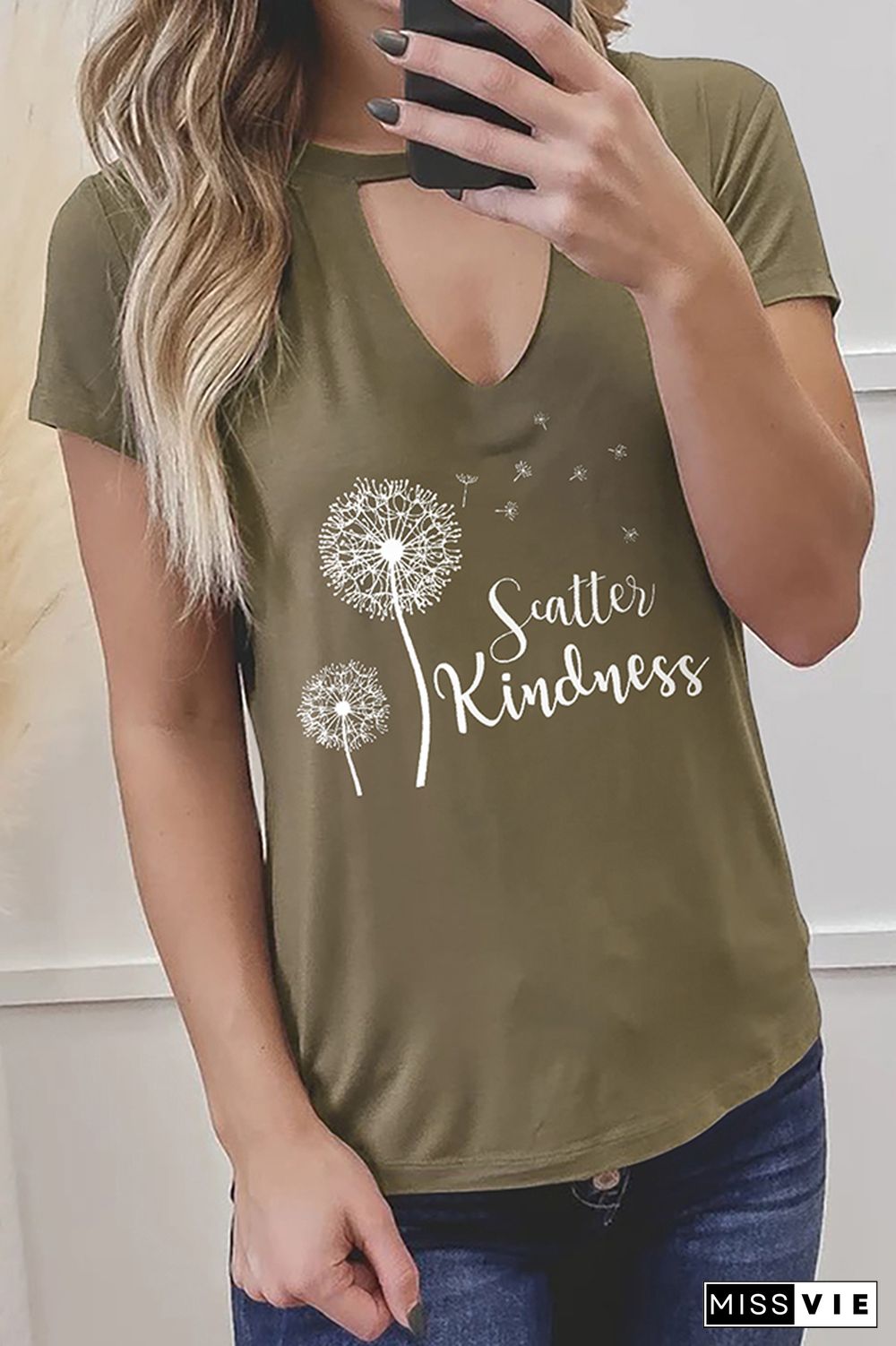 Dandelion and Scattes Kindness Print Graphic Tees for Women Wholesale Short Sleeve T shirts Top