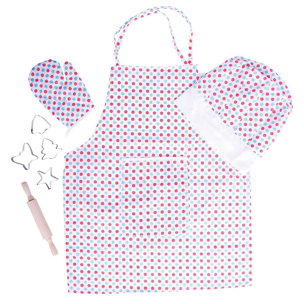 Bigjigs Toys Spotted Chef's Set Cooking Baking Apron Hat Child Kids Pretend Play