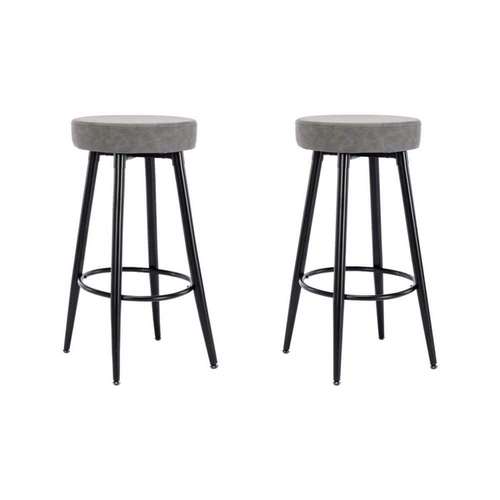 Amucolo 28.3 in. Gray Backless Metal Round Kitchen Counter Bar Stool for Counter Pub Height (Set of 2) AA-CYW1-205