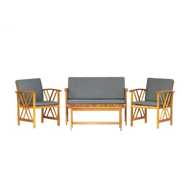 Beckton 4Piece Outdoor Wood Patio Chat Set with Cushions