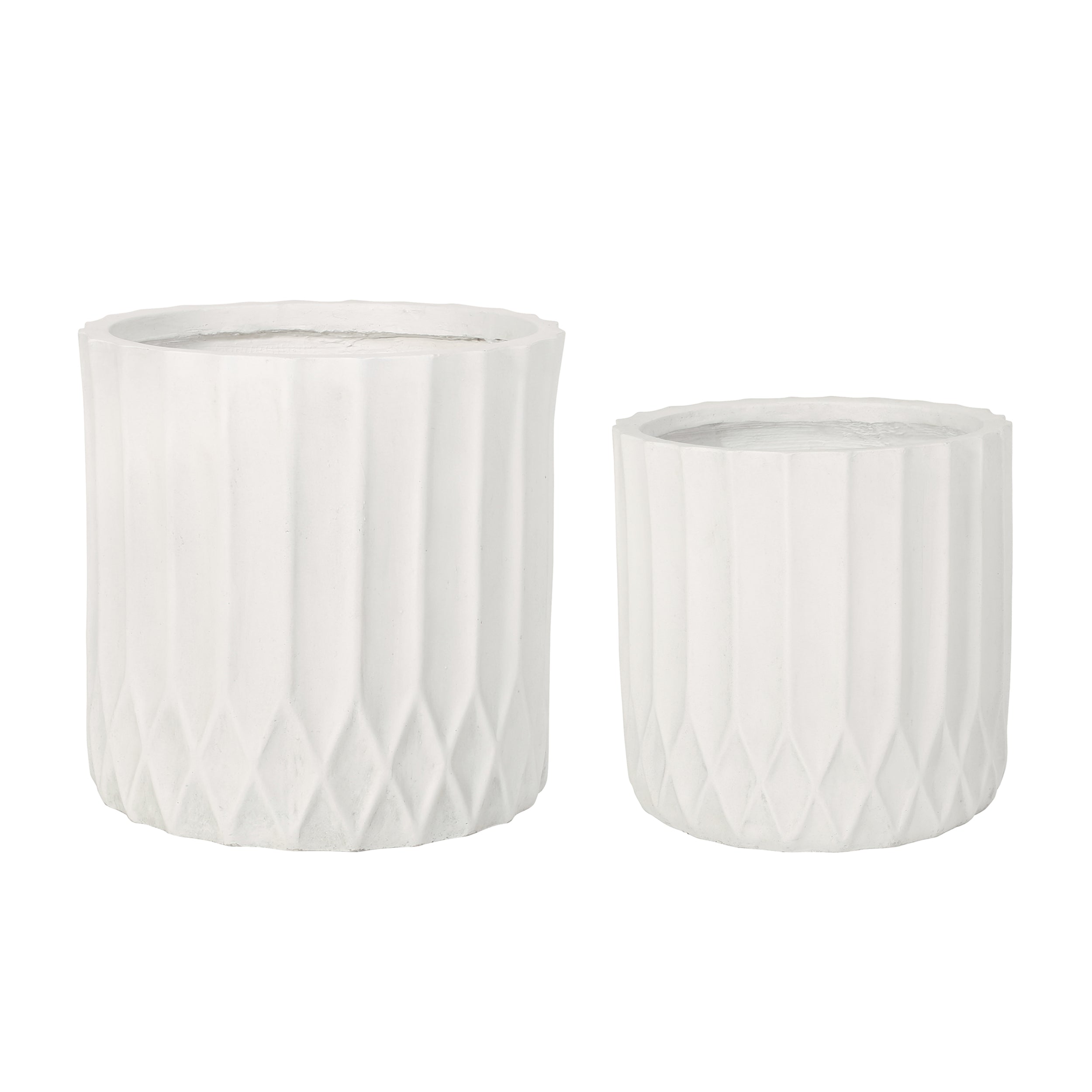 Morelos Outdoor Medium and Large Cast Stone Planter Set, Antique White