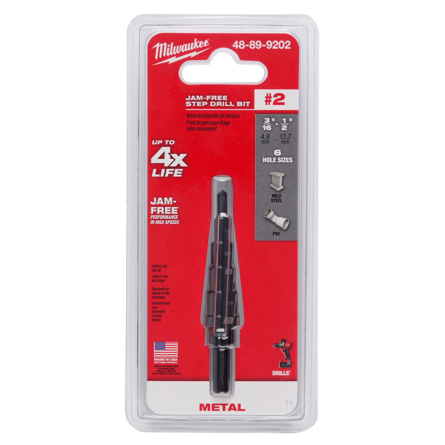 MW JAM-FREE 3/16 to 1/2 in. X 6 in. L Black Oxide Step Drill Bit 1 pc