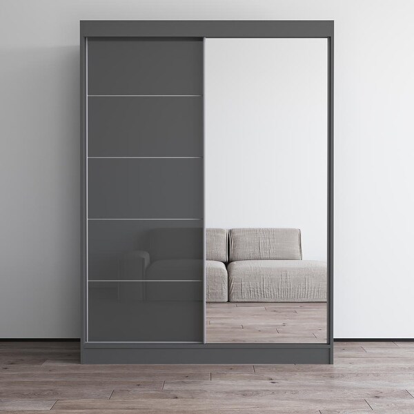 Aria High Gloss 2-door Modern Wardrobe with Mirror - - 28494566