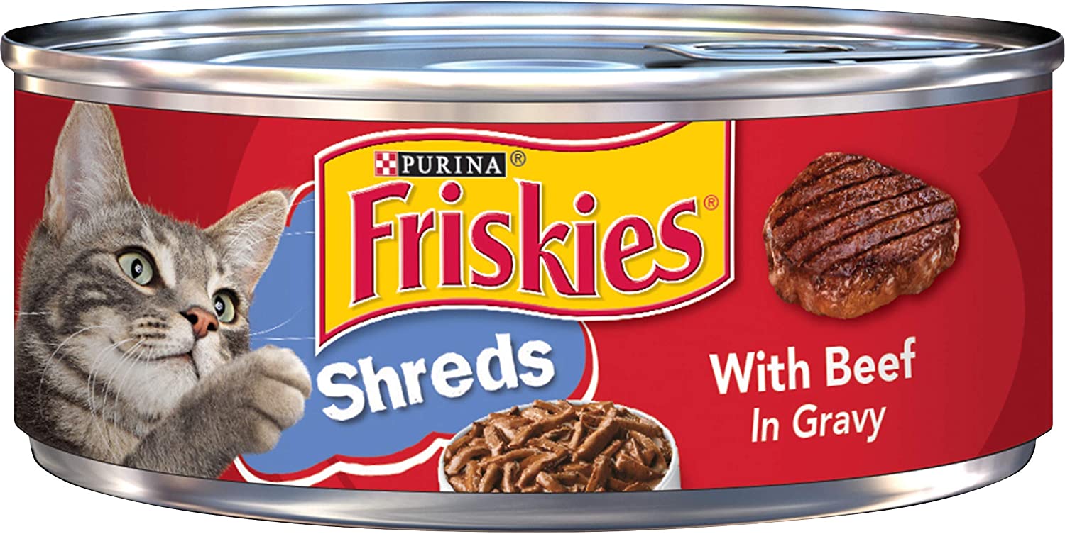 Purina Friskies Gravy Wet Cat Food， Shreds With Beef in Gravy - (24) 5.5 oz. Cans