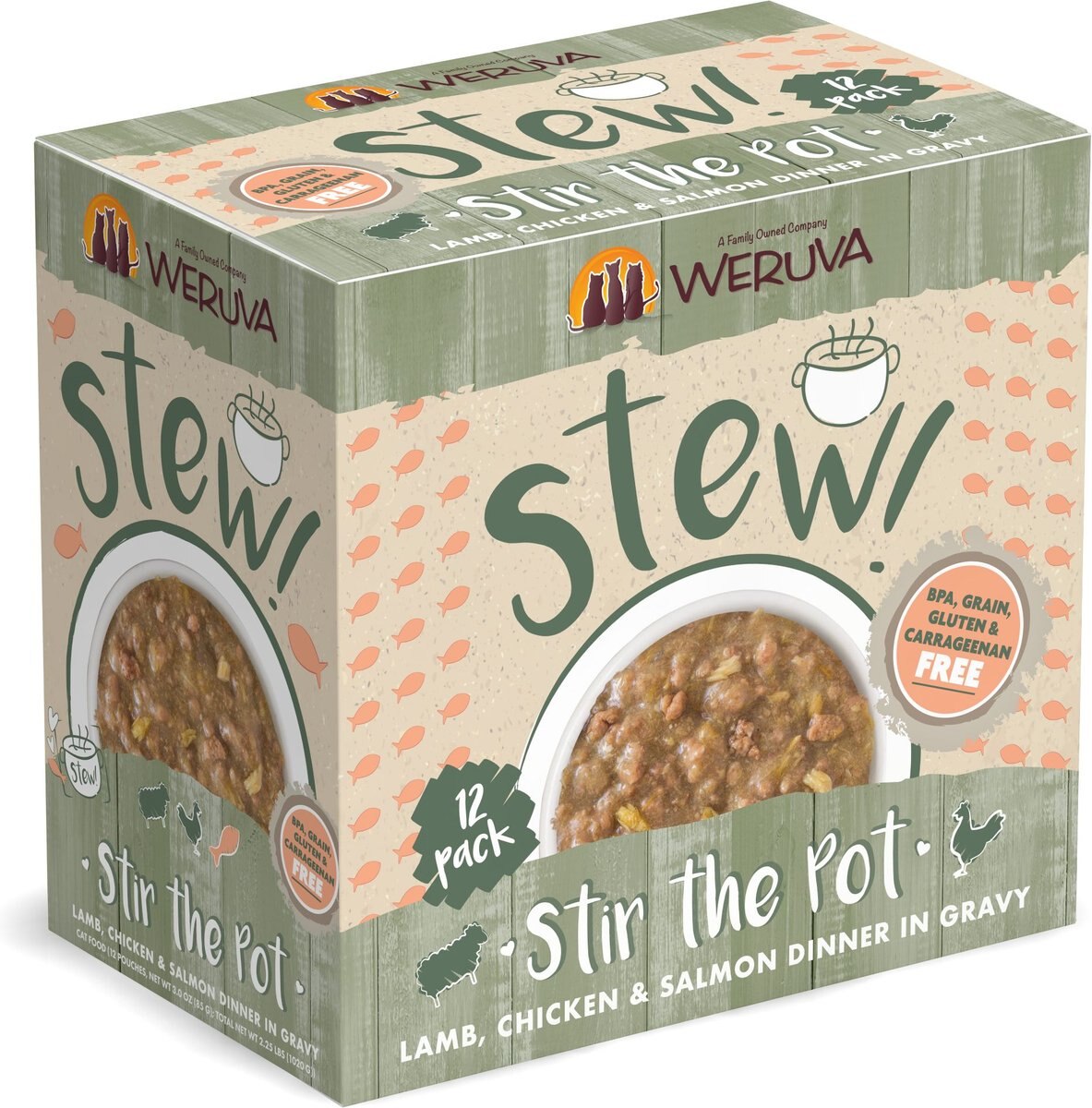 Weruva Classic Cat Stir the Pot with Lamb， Chicken and Salmon in Gravy Stew Cat Food Pouches