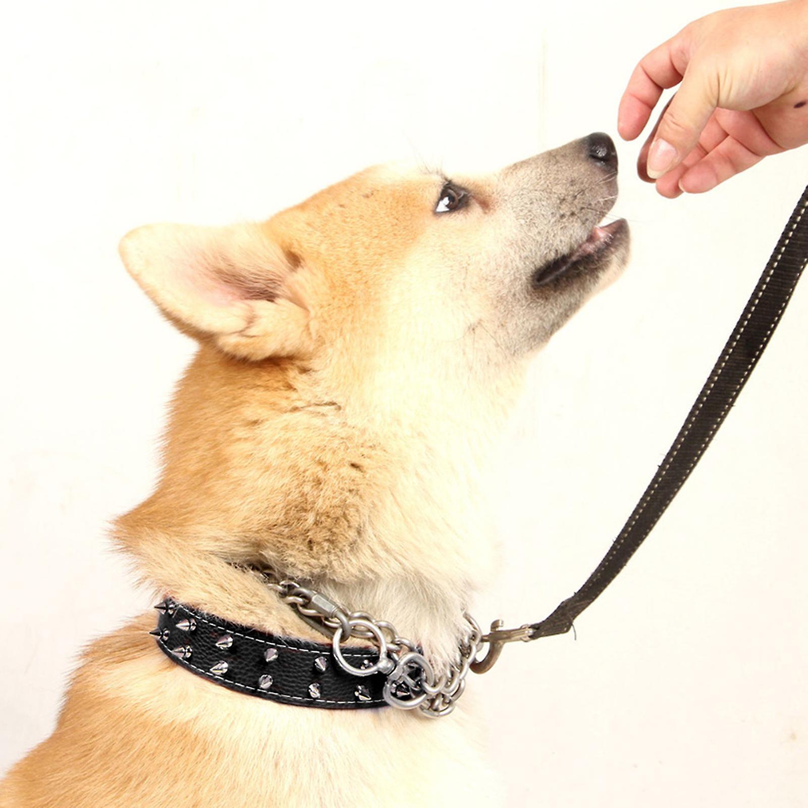 Dog Collar With Rivets Adjustable Buckle Pu Leather Chic Collars For Medium Large Dogs Black