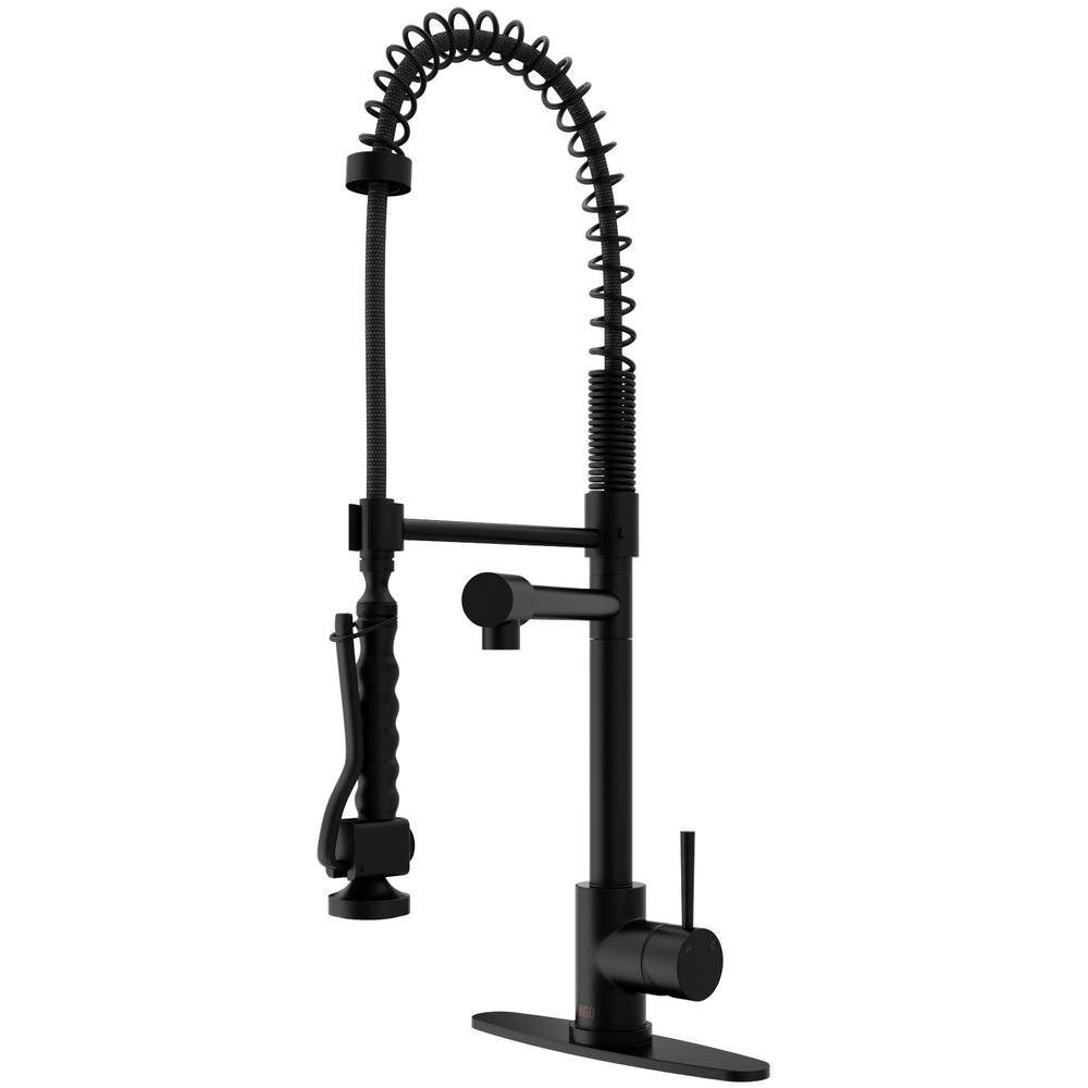 VIGO Zurich Single Handle Pull-Down Sprayer Kitchen Faucet Set with Deck Plate in Matte Black VG02007MBK1