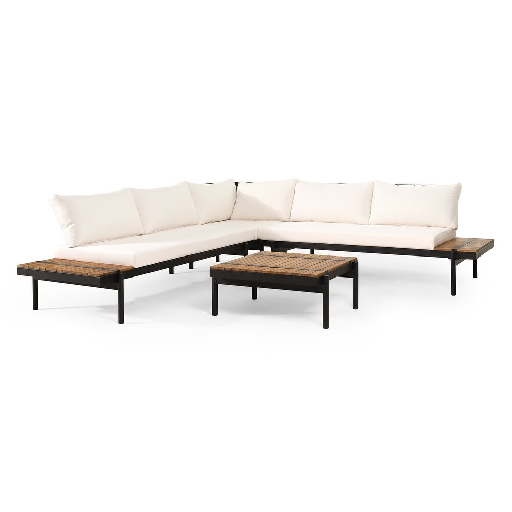 The Outdoor Acacia 5 seat Sectional Sofa Set w/ Water resistant Cushions by Christopher Knight Home