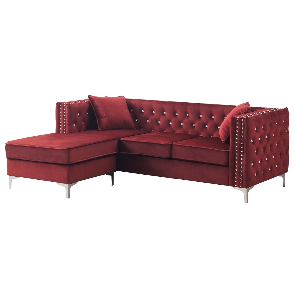 Paige 87 in. Velvet L Shape 3 Seater Sofa with 2 Throw Pillow   87\