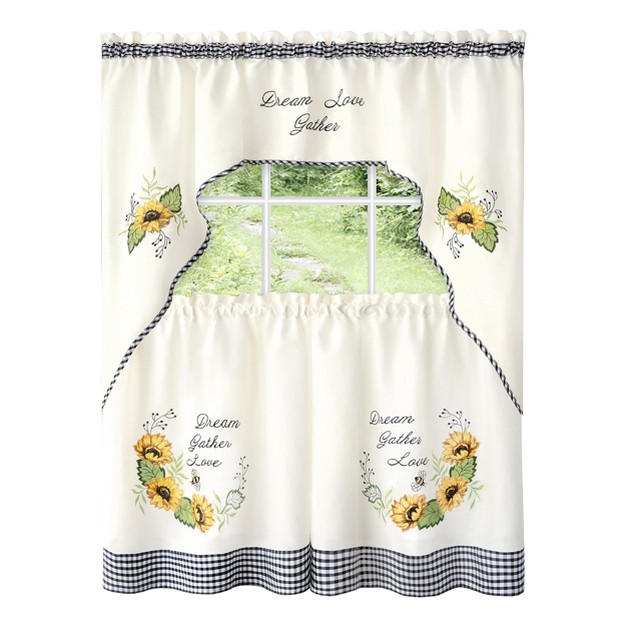 Embellished Sunflowers 3 Piece Kitchen Curtain Tier Set