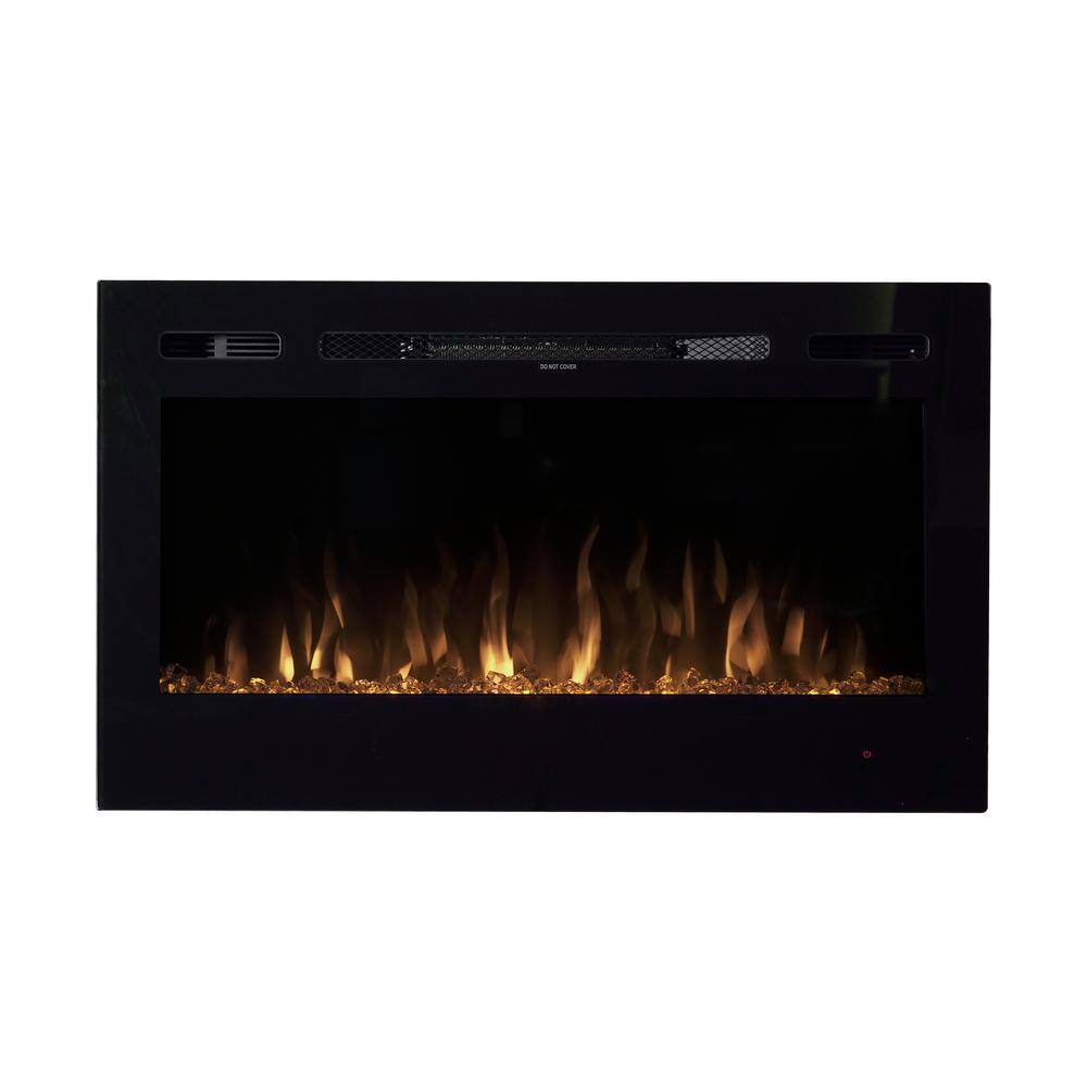 EdenBranch 36 in. LED Wall-Mounted or Recessed Electric Fireplace with Crystal Flame Effect in Black 141005