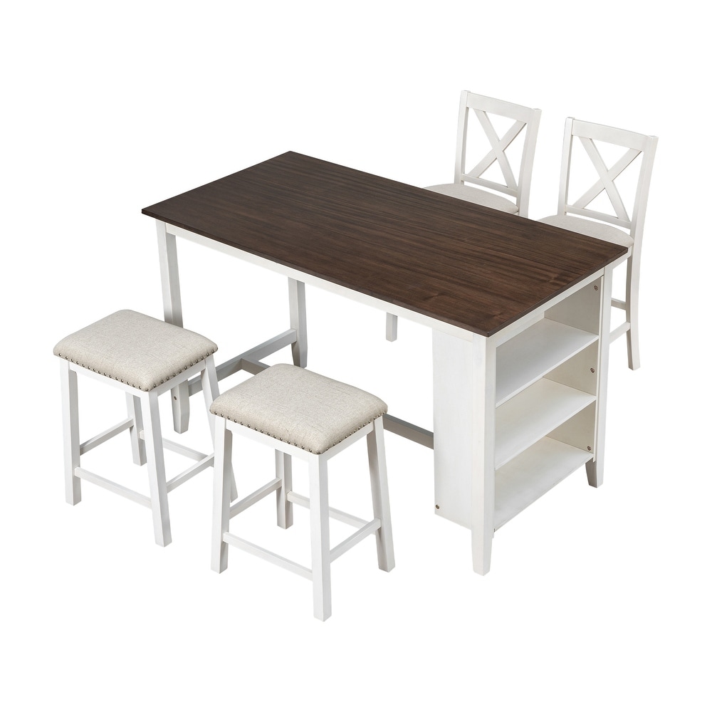 Counter Height Dining Room Bar Table Set  Rubber Wood Stationary Kitchen Island Set with 2 stools and 2 Chairs for Kitchen