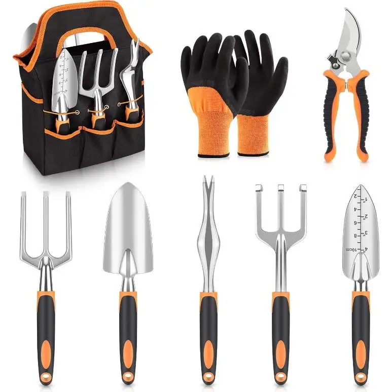 8 Piece Garden Tools Set with Gl0ves    Gardening Hand Tools Kit with Storage Bag