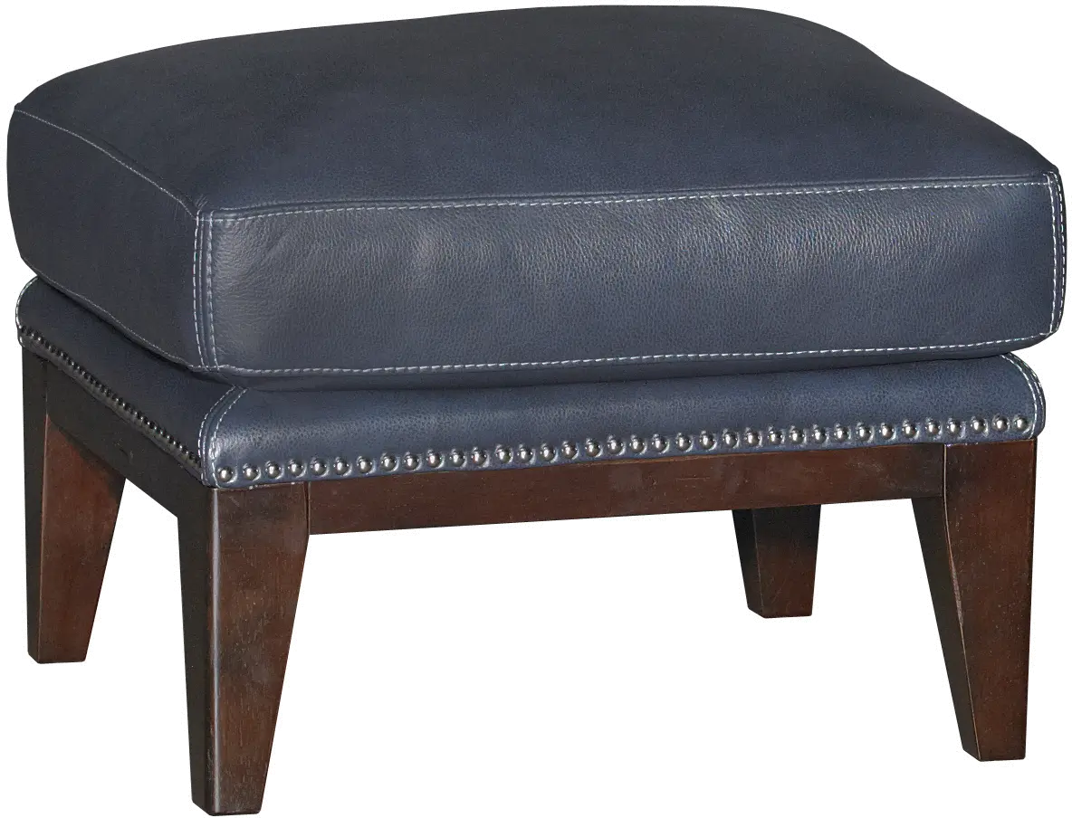 Brewster Blue Leather-Match Accent Chair and Ottoman