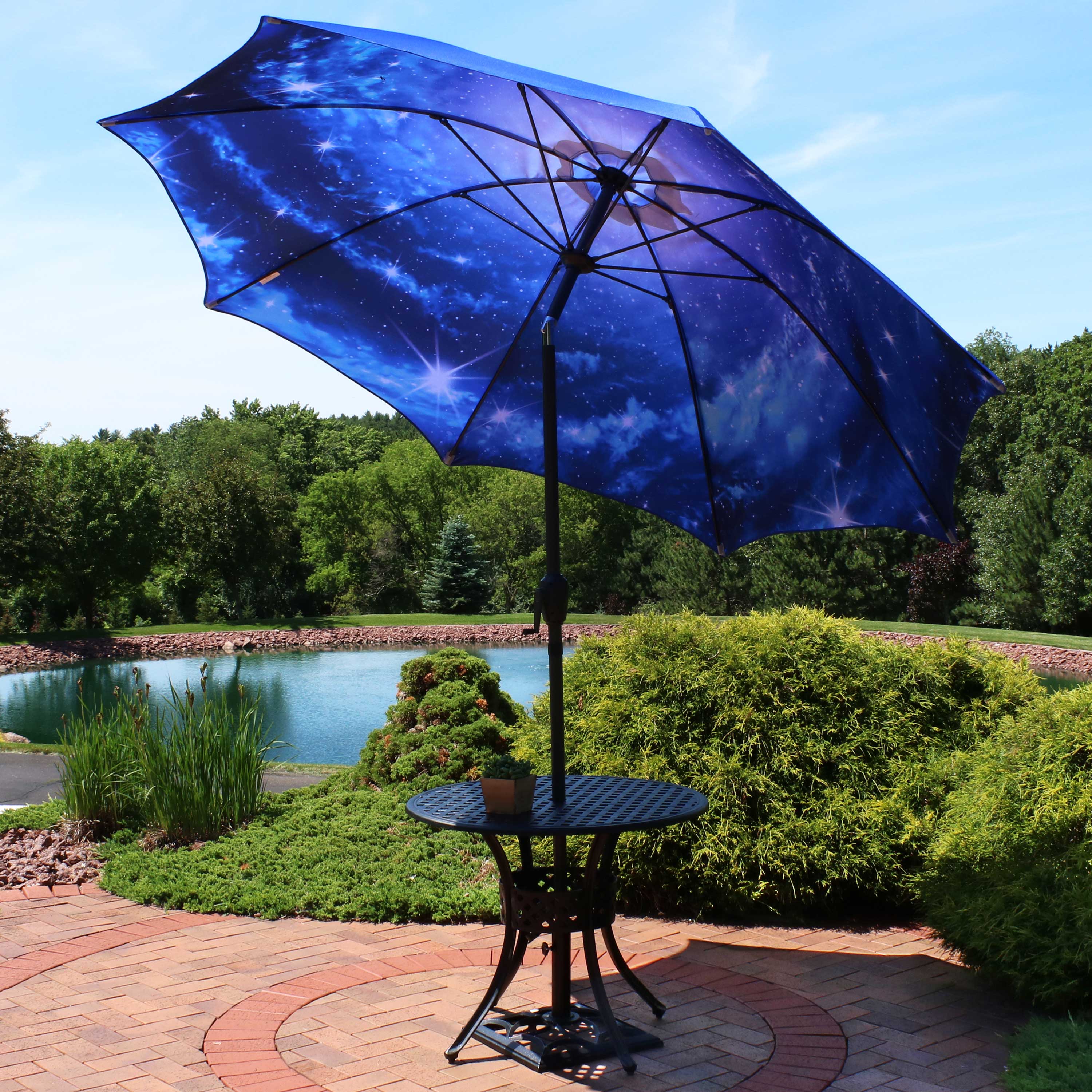 Sunnydaze Outdoor Aluminum Inside Out Patio Umbrella with Push Button Tilt and Crank - 8' - Blue Starry Galaxy