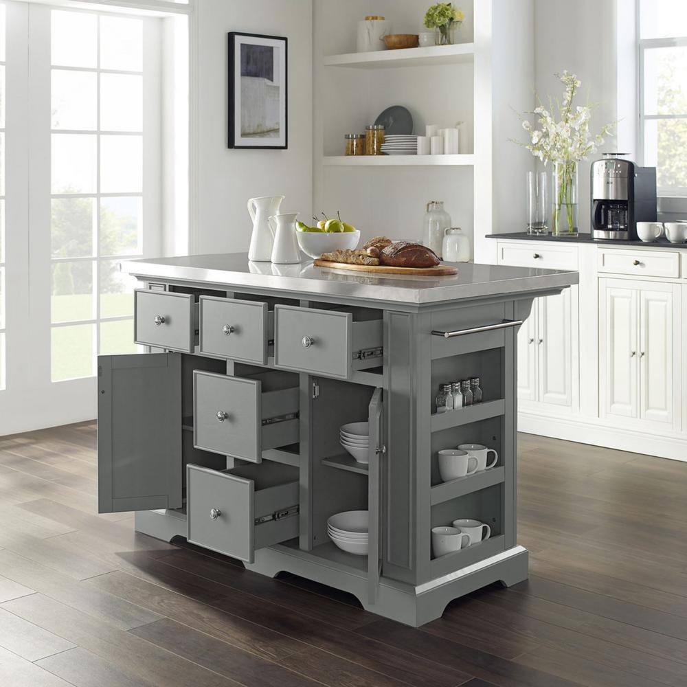 CROSLEY FURNITURE Julia Gray Kitchen Island with Towel Rack KF30025AGY