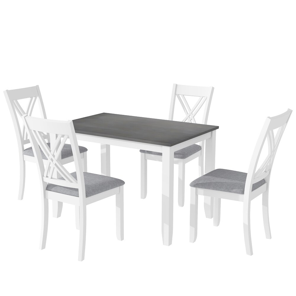 Wood 5 Piece Dining Table Set with 4 X Back Upholstered Chairs