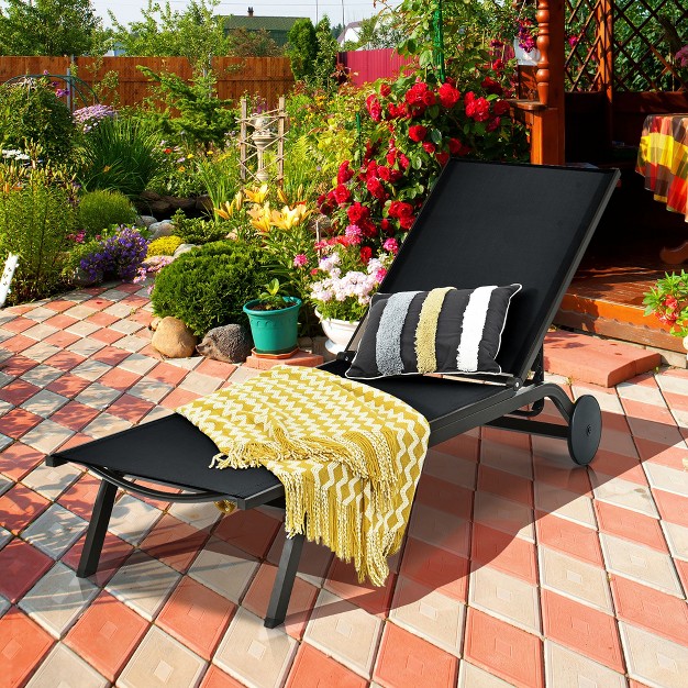 Costway Outdoor Patio Lounge Chair Chaise Reclining Aluminum Fabric Adjustable