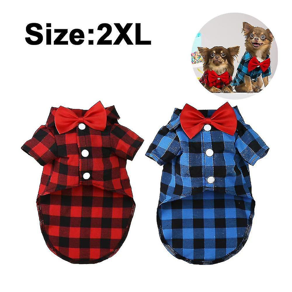 2 Pack Plaid Puppy Shirt - Cute Boy Dog Clothes And Bow Tie Combo Dog Outfit For Dogs Cats Birthday Party