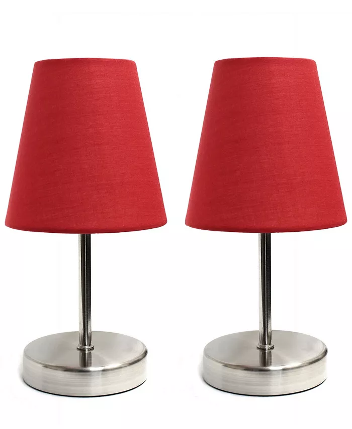 All The Rages Simple Designs Sand Nickel Mini Basic Table Lamp with Fabric Shade 2 Pack Set