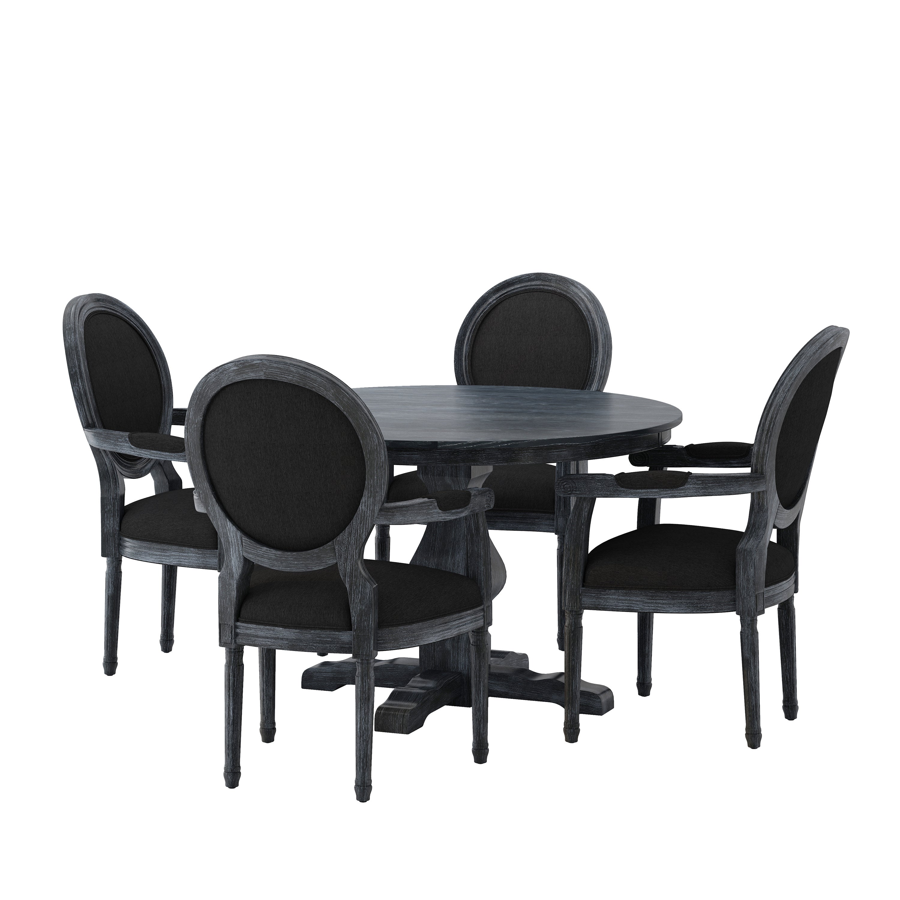 Bryan French Country Fabric Upholstered Wood 5 Piece Circular Dining Set