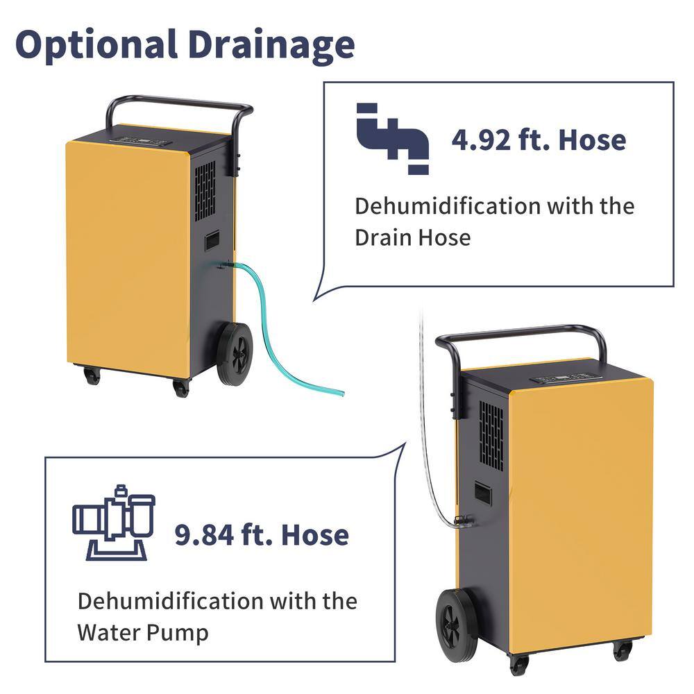 Shinco 200 pt. 8000 sq.ft. Bucketless Commercial Dehumidifier in Yellow with Pump 24 H Timer JSXKRY23061901