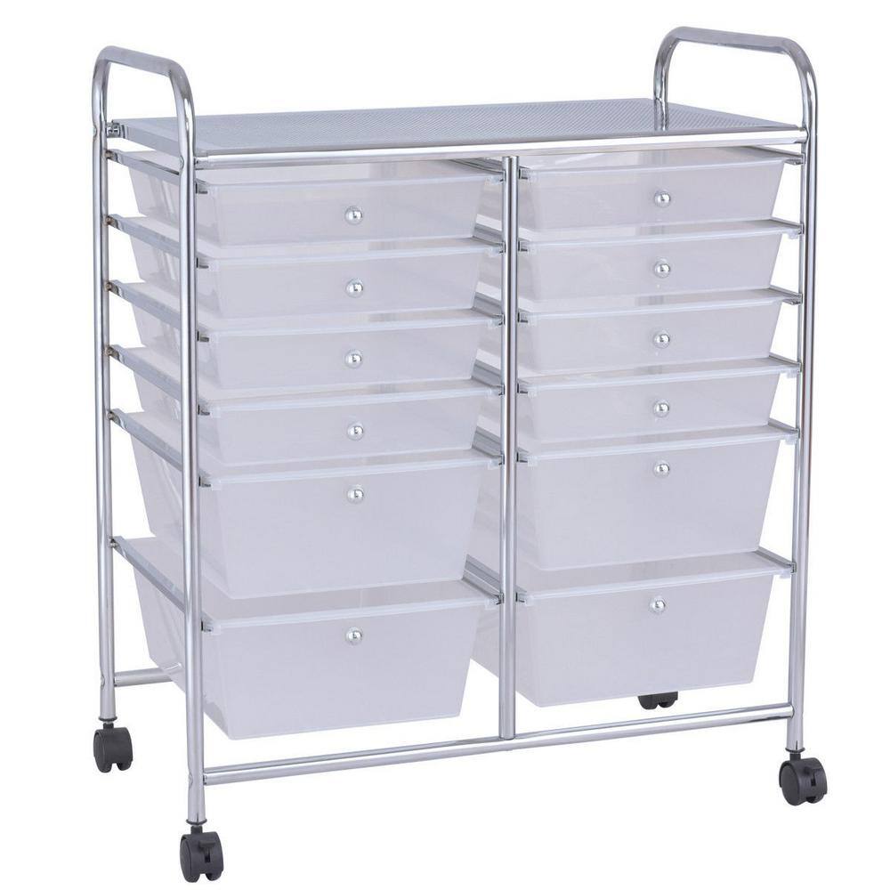 Boyel Living 12 Plastic Drawers Rolling Cart Storage Organizer Bins with Four wheels  in White HYSN-56500CL