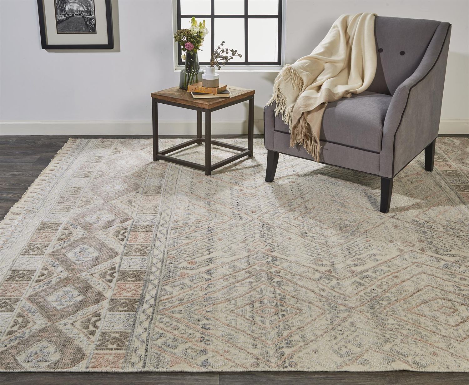 Eckhart Hand Knotted Ivory and Pink Rug by BD Fine