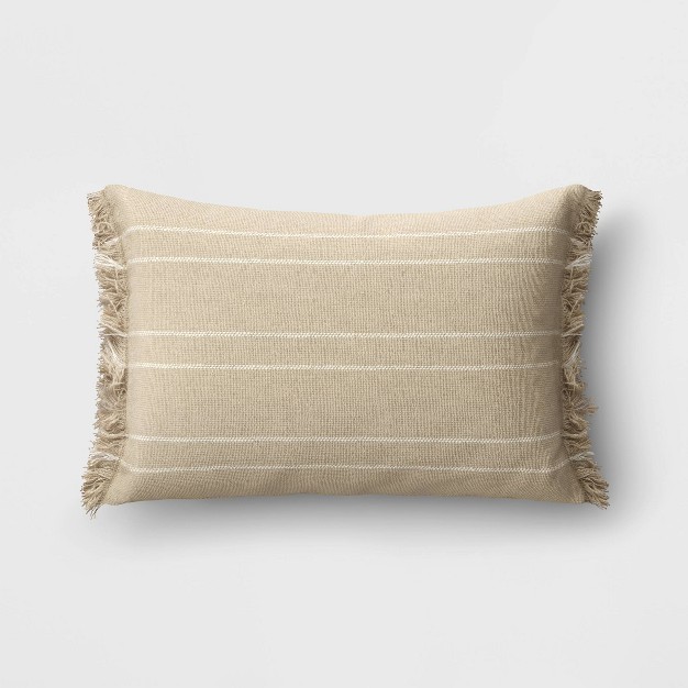 Textured Linen Striped Throw Pillow Neutral