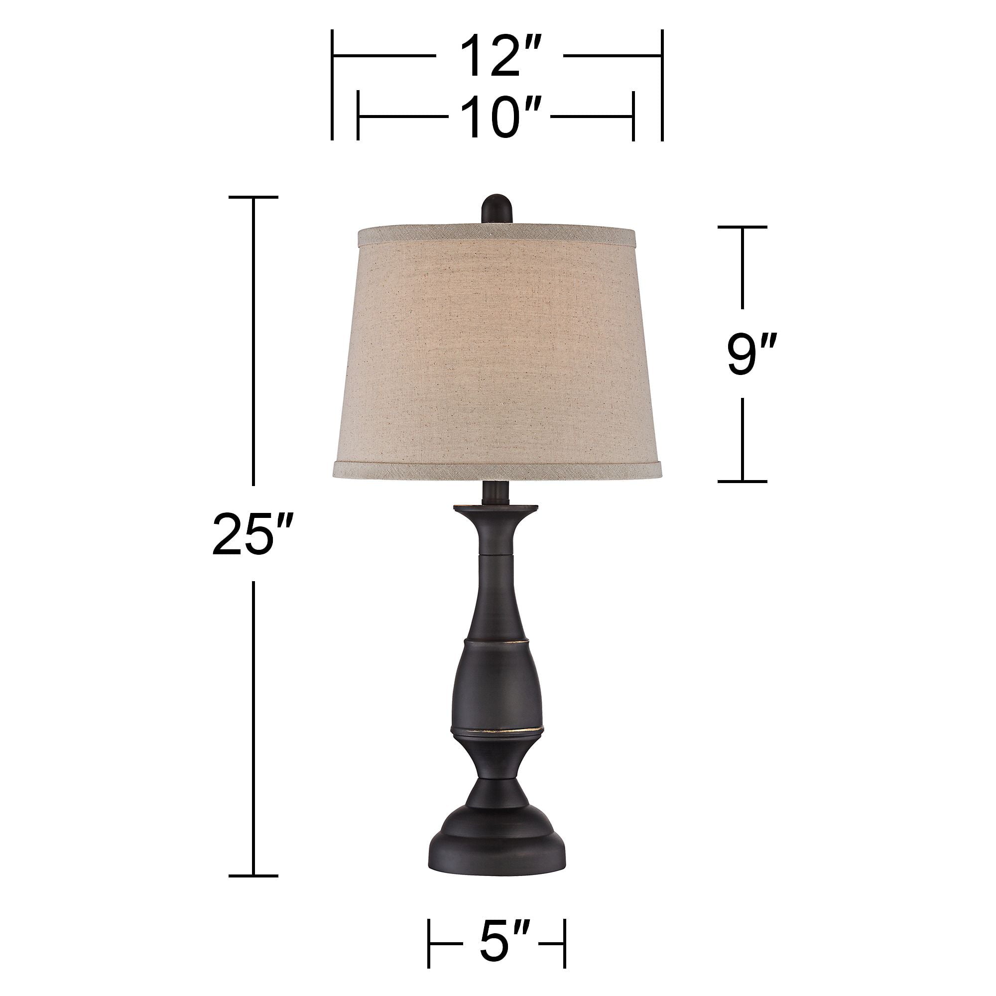 Regency Hill Traditional Table Lamps Set of 2 Dark Bronze Metal Beige Linen Drum Shade for Living Room Family Bedroom Bedside