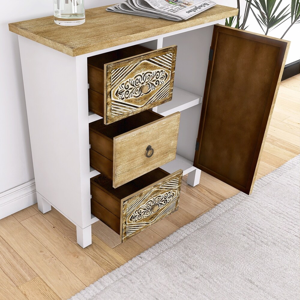 Hand Carved Accent Cabinet with Vintage Charm